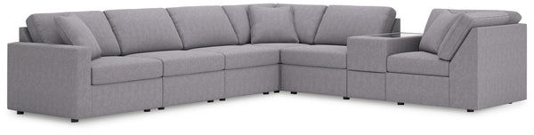Looking cool and contemporary is great. But when it comes down to it, youâ€™re all about low-maintenance lounging. With the performance fabric on this sectional with console, cleaning spills is a breeze. Its customizable modular design caters to your ever