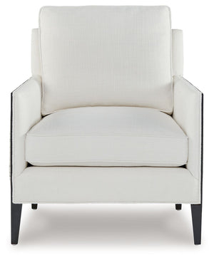  with the exterior fabric in varying neutral hues contrasting the ivory seat. With this chair