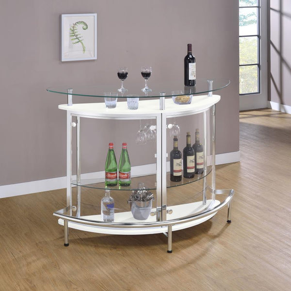  contemporary bar unit. With a convenient wine glass rack and ample storage space