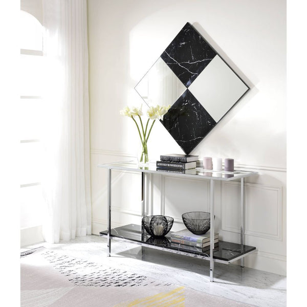 A perfect pick for any contemporary space, this Angwin wall mirror can be displayed as a square or in a diamond shape. By placing it behind the lamp to diffuse light, it will create a unique and enchanting look with its checkered pattern. With a combinati