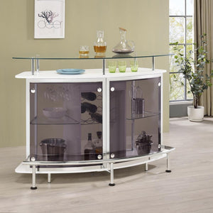  this contemporary bar unit elevates a modern style home. With a curved shape