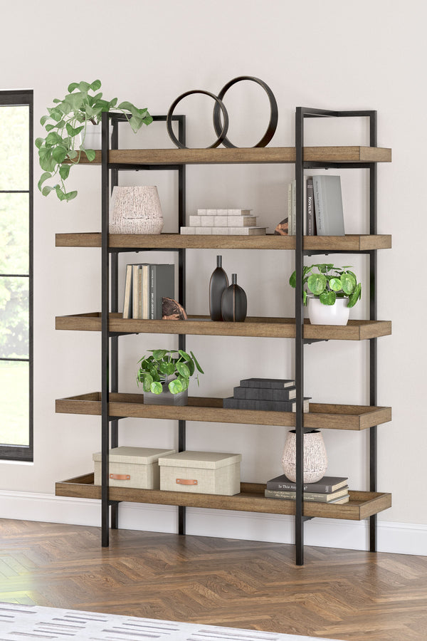  this bookcase encourages you to work or study in style. Its mixed-material design brings a trendy