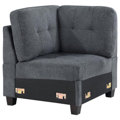 Complete your modular sectional with this corner chair, designed to maximize seating and style in your living space. Upholstered in a beautiful fabric, this chair seamlessly blends into transitional decor while offering exceptional comfort. The corner des