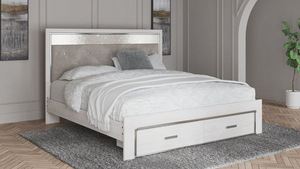  this king upholstered storage bed is a beautiful blend of comfort and luxury. Shiny chrome-tone accents