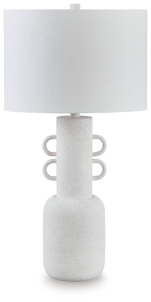 Brighten up your space with the handcrafted artisanal feel of this table lamp. A distressed white finish gives it an any-room neutrality, while the sculptural design elevates the look. Its casually chic approach to style is well-suited to vibes from moder