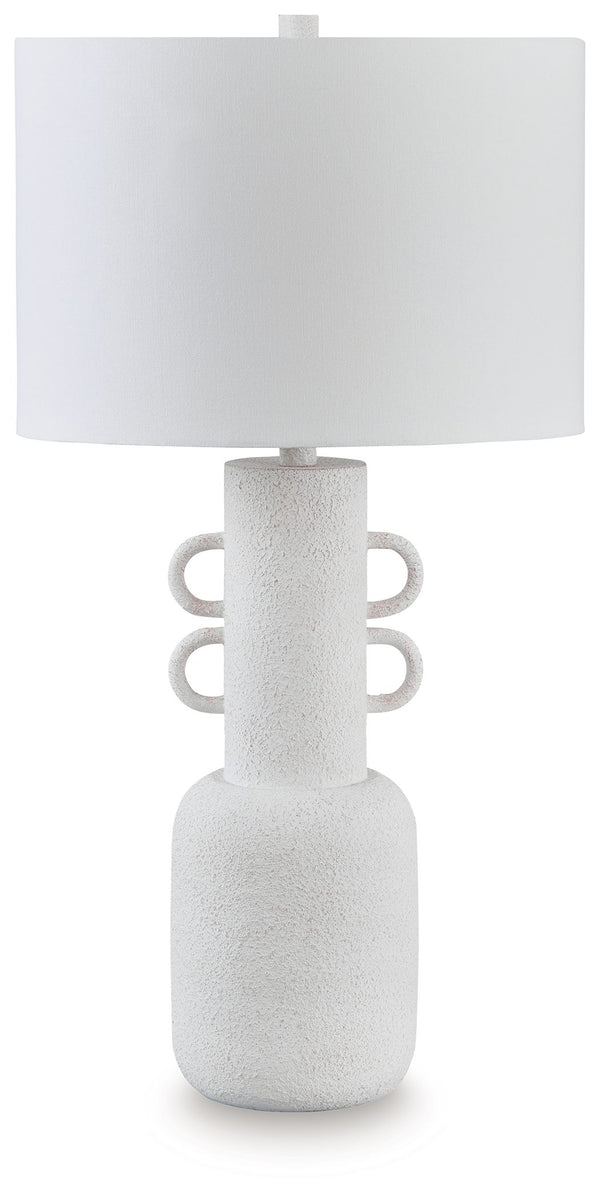 Brighten up your space with the handcrafted artisanal feel of this table lamp. A distressed white finish gives it an any-room neutrality, while the sculptural design elevates the look. Its casually chic approach to style is well-suited to vibes from moder