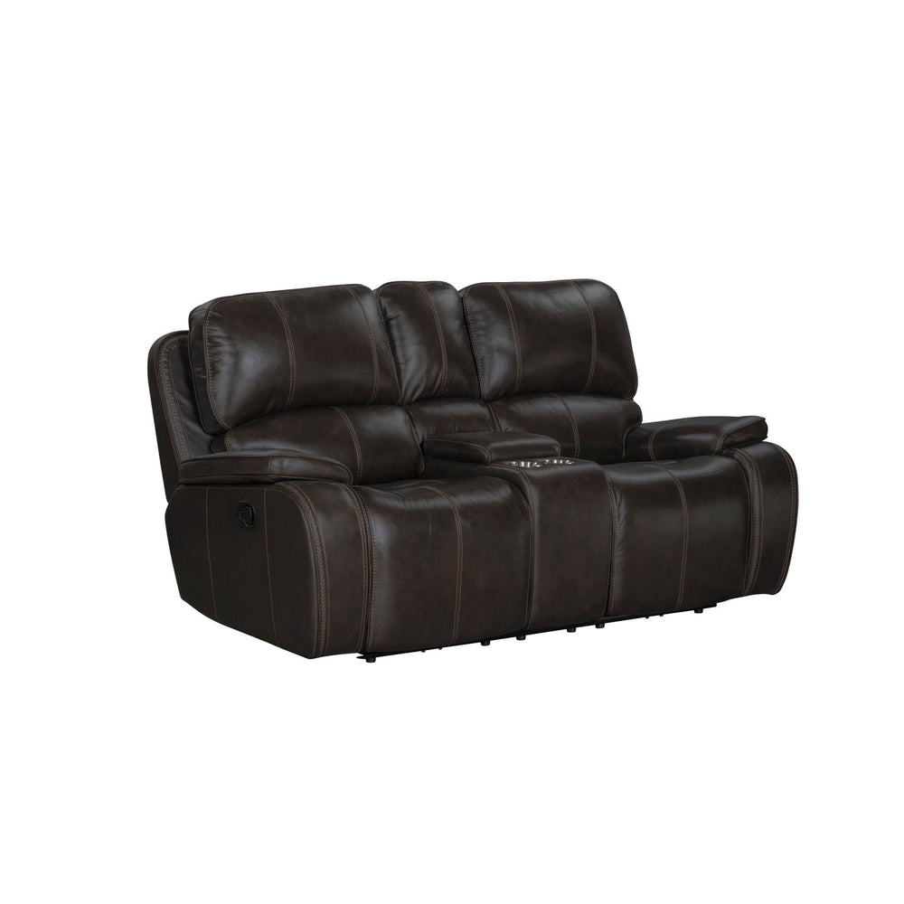 Indulge in comfort and style with the Brookings Dual Recliner Console Loveseat in charcoal gray. Upholstered in a leather-look polyester/pu fabric, this loveseat offers the luxurious appearance of real leather without the premium price. Tailored to perfec