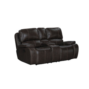 Indulge in comfort and style with the Brookings Dual Recliner Console Loveseat in charcoal gray. Upholstered in a leather-look polyester/pu fabric, this loveseat offers the luxurious appearance of real leather without the premium price. Tailored to perfec