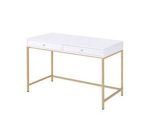 Motivation starts with a great office or study space. Enjoy the contemporary design of this Ottey office desk while getting all of your work done in style. Featuring white high gloss finish with a gold metal base, this practical yet fashionable desk offer
