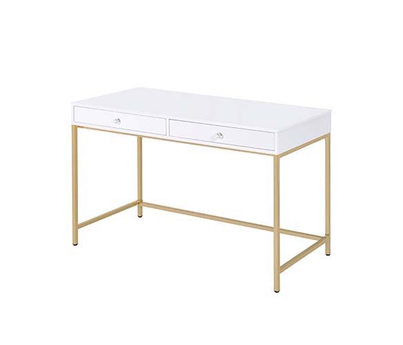 Motivation starts with a great office or study space. Enjoy the contemporary design of this Ottey office desk while getting all of your work done in style. Featuring white high gloss finish with a gold metal base, this practical yet fashionable desk offer
