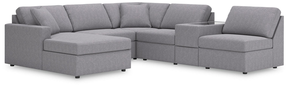 Looking cool and contemporary is great. But when it comes down to it, youâ€™re all about low-maintenance lounging. With the performance fabric on this sectional with chaise, cleaning spills is a breeze. Its customizable modular design caters to your ever-
