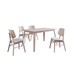 The Oscar Mid-Century Modern Wood 5 Piece Dining Set embodies the essence of mid-century modern design, characterized by clean lines, organic curves, and a focus on functionality. The sleek, minimalist design of the 60-inch dining table and accompanying 4