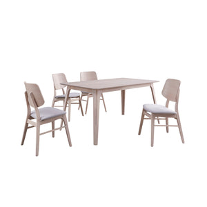 The Oscar Mid-Century Modern Wood 5 Piece Dining Set embodies the essence of mid-century modern design, characterized by clean lines, organic curves, and a focus on functionality. The sleek, minimalist design of the 60-inch dining table and accompanying 4