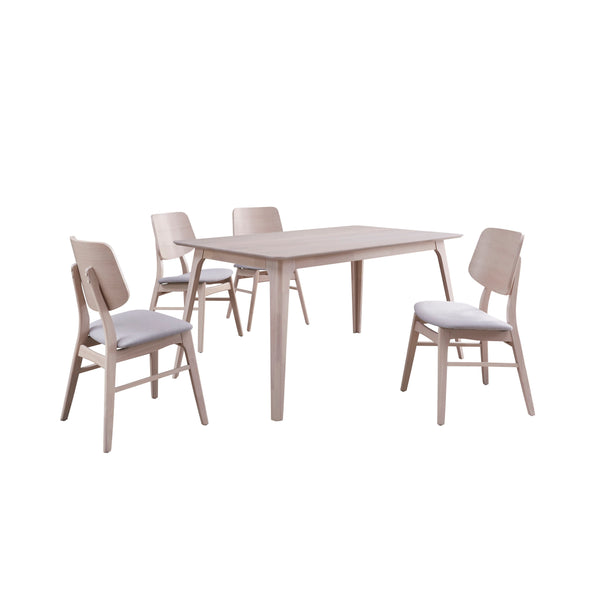 The Oscar Mid-Century Modern Wood 5 Piece Dining Set embodies the essence of mid-century modern design, characterized by clean lines, organic curves, and a focus on functionality. The sleek, minimalist design of the 60-inch dining table and accompanying 4