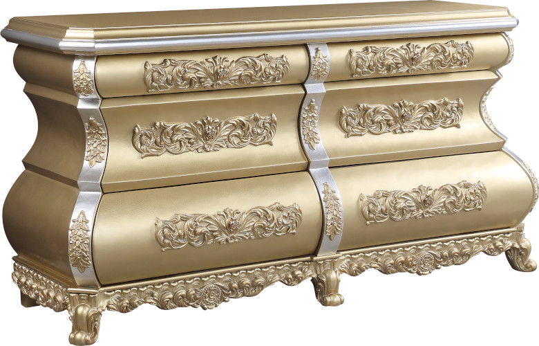 Seville - Dresser - Beige - 75-"<br/><br/><b>Product Features</b><ul><li>Button Tufted</li><li>Hollow Carving & Upholstery Headboard</li><li>Scrolled Floral & Upholstery Footboard</li><li>Feltlined Drawer</li><li>Metal Side Drawer Glide</li><li>2/3 Drawer