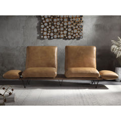 The Narech Sofa is one youâ€™ll want to spend lots of time in. This beautiful leather sofa with swivel features adjustable armrests and backrests to fulfill all your preferences. Matching its rich nutmeg top grain leather, solid wood base and unique â€˜Vâ