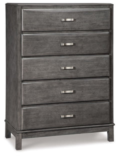 Contemporary style is shaping up beautifully. Designer elements are evident from every angle in this chest of drawers. Quality crafted with dovetail construction, the chestâ€™s contoured drawers offer endless storage options. Sporting a distinctive weathe