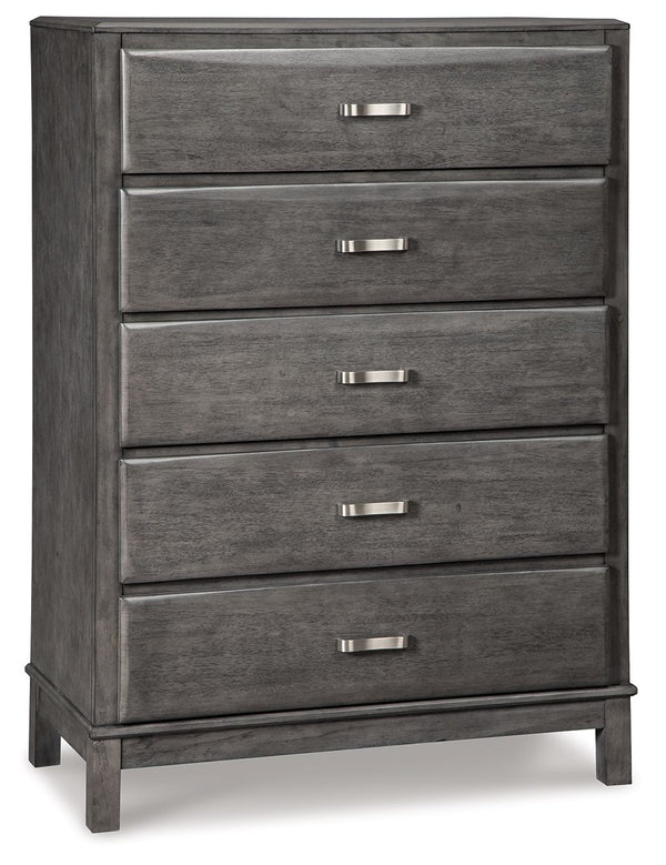Contemporary style is shaping up beautifully. Designer elements are evident from every angle in this chest of drawers. Quality crafted with dovetail construction, the chestâ€™s contoured drawers offer endless storage options. Sporting a distinctive weathe