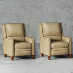The Connor recliner boasts an effortless power recline for seamless relaxation. Upholstered in the finest soft leather with a custom match, it exudes sophistication. The decorative twisted rope stitching detail adds a touch of elegance, while the high leg