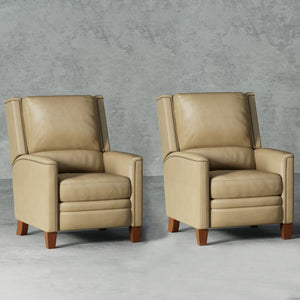 The Connor recliner boasts an effortless power recline for seamless relaxation. Upholstered in the finest soft leather with a custom match, it exudes sophistication. The decorative twisted rope stitching detail adds a touch of elegance, while the high leg