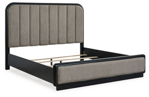 Rowanbeck - Gray / Black - King Upholstered Panel Bed