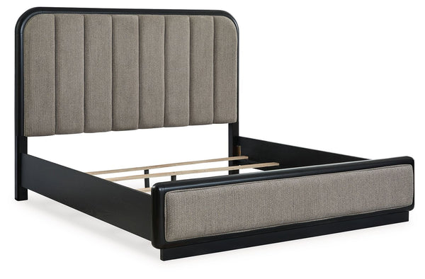 Rowanbeck - Gray / Black - King Upholstered Panel Bed