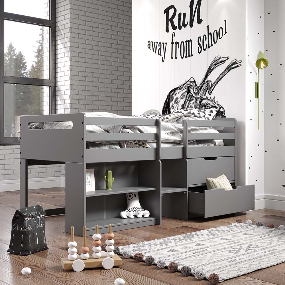 Add style and function to your little one-'s bedroom with the Fabiana twin loft bed. The loft bed is lower in profile than traditional lofts for smaller children and it offers a guardrail that ensures that they won-'t roll off while sleeping. Help them ke