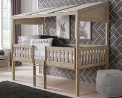 Hereâ€™s to a kid-friendly bed that blends in beautifully with modern farmhouse living. This lovely loft bed features a charming front porch railing effect, to help kids create a little home of their own. Coordinating under bed bookcases or rolling storag