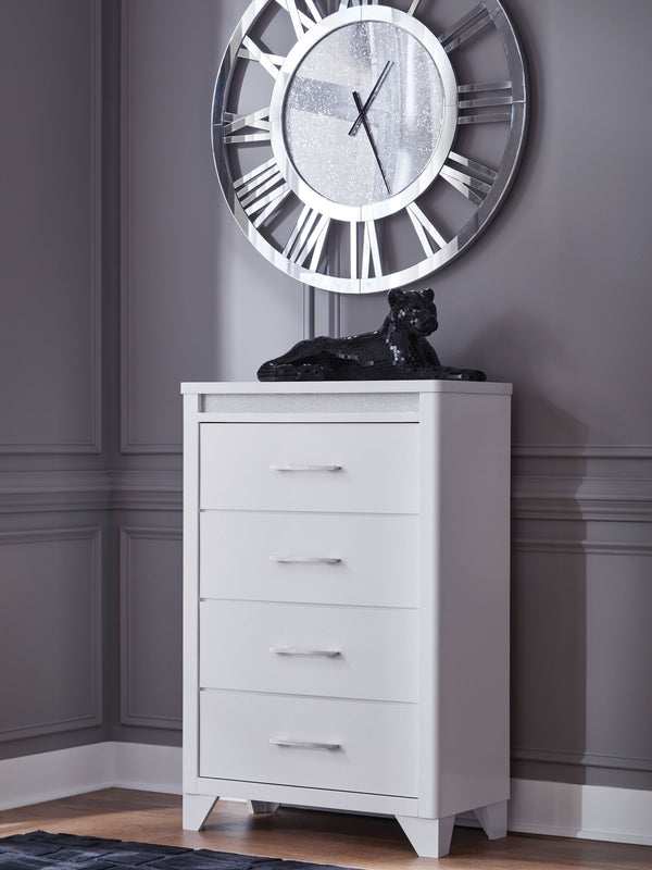  bringing a touch of modern glamour to your sanctuary. A sleek white finish and inset glitter accents create a sophisticated feel