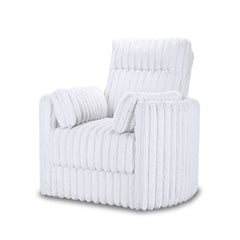 The Embrace Swivel Living Room Accent Chair in white combines comfort and style with practical functionality. Upholstered in 100% white polyester fabric with a soft, blanket-like texture, this chair is designed for ultimate relaxation. It includes one swi