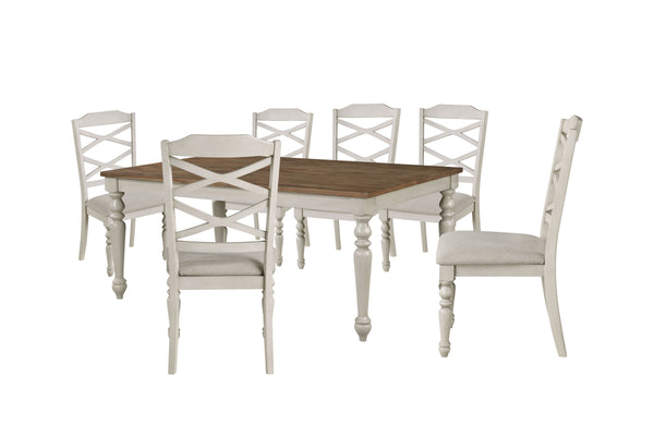 The Jennifer Wood 7-Piece Dining Set offers a perfect blend of style and durability, crafted from solid Rubberwood, premium manufactured woods, and genuine Oak and Acacia wood veneers for long-lasting use. This set includes a 70" fixed-top dining table an
