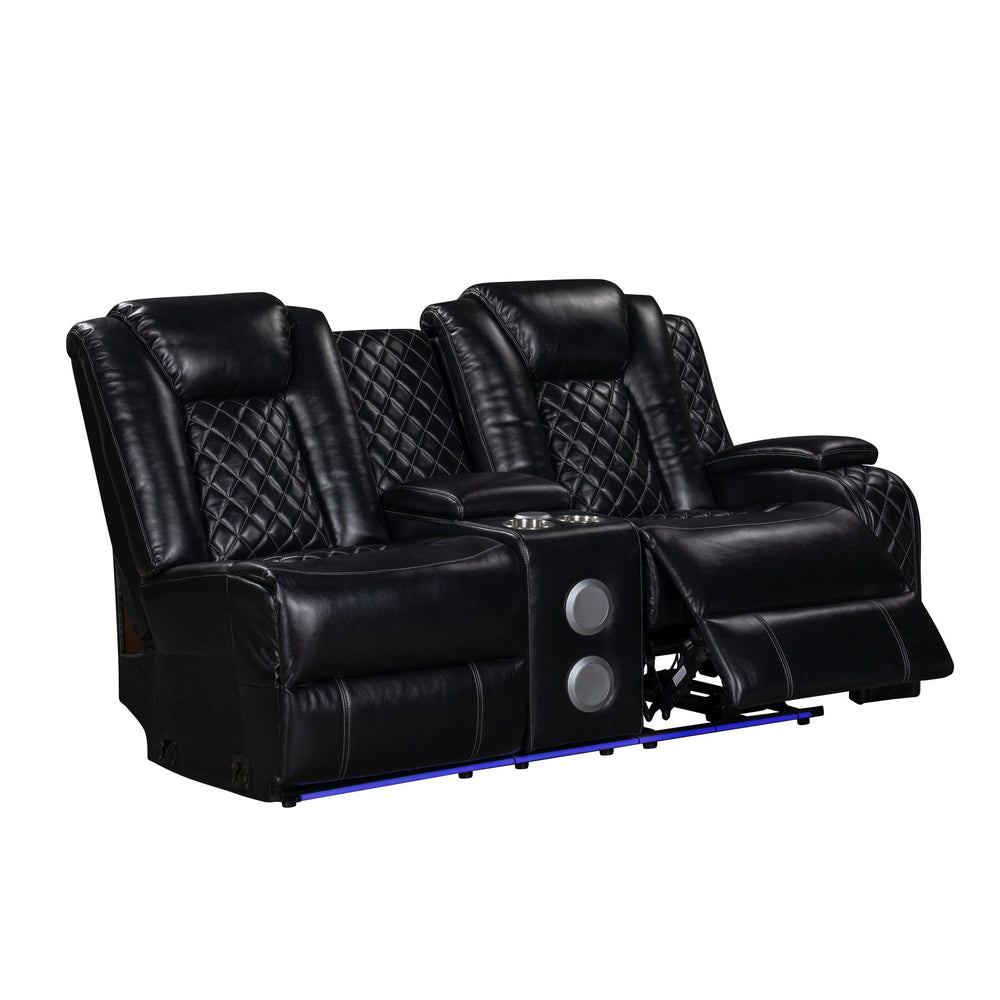 The Orion II 3-Piece Motion Sectional in black is a marvel of modern design and functionality, perfect for those seeking both comfort and durability. This set includes a Left Arm Facing Sofa with 2 recliners, a Right Arm Facing Console Loveseat with 1 rec