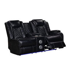 The Orion II 3-Piece Motion Sectional in black is a marvel of modern design and functionality, perfect for those seeking both comfort and durability. This set includes a Left Arm Facing Sofa with 2 recliners, a Right Arm Facing Console Loveseat with 1 rec