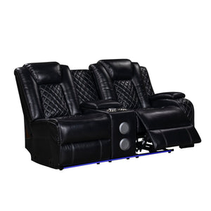 The Orion II 3-Piece Motion Sectional in black is a marvel of modern design and functionality, perfect for those seeking both comfort and durability. This set includes a Left Arm Facing Sofa with 2 recliners, a Right Arm Facing Console Loveseat with 1 rec