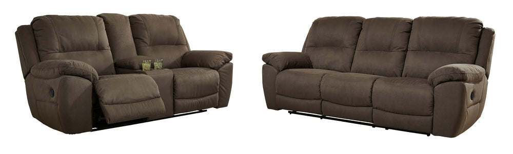 Kick back, relax, and enjoy some sports on TV with this reclining collection. You will love its double stuffed pillow top arms and soft-as-suede faux leather upholstery. Family-friendly espresso color and creative stitching add panache. Recline in comfort