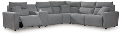 Looking cool and contemporary is great. But when it comes down to it, youâ€™re all about low-maintenance lounging. With the performance fabric on this power reclining sectional with storage, cleaning spills is a breeze. Its modular design caters to your e