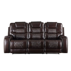 If youâ€™re serious about comfort, then the Braylon motion sofa set is made for you. The dark brown color of the PU upholstery keeps your entertainment area looking sharp. In addition, the diamond tufted patter in the tight back and seat cushions add not 