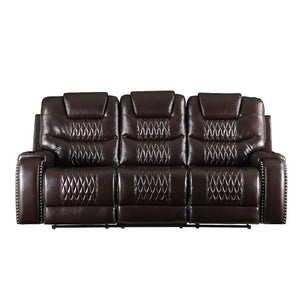 If youâ€™re serious about comfort, then the Braylon motion sofa set is made for you. The dark brown color of the PU upholstery keeps your entertainment area looking sharp. In addition, the diamond tufted patter in the tight back and seat cushions add not 