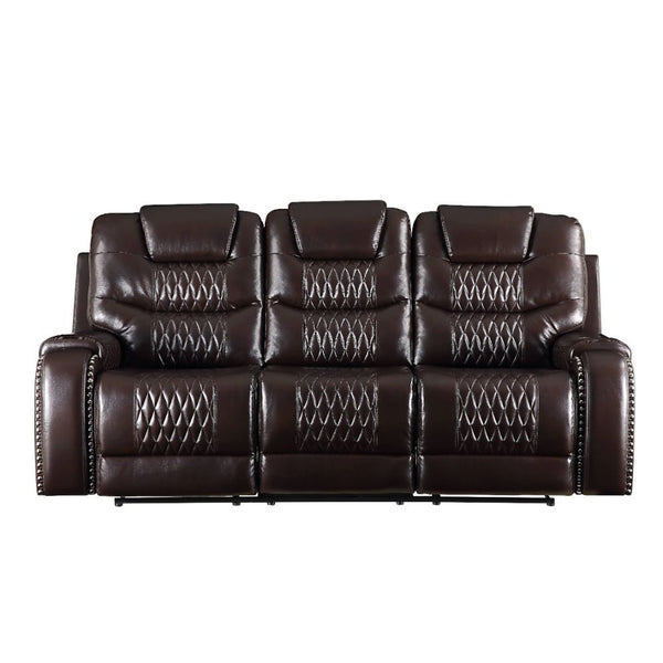 If youâ€™re serious about comfort, then the Braylon motion sofa set is made for you. The dark brown color of the PU upholstery keeps your entertainment area looking sharp. In addition, the diamond tufted patter in the tight back and seat cushions add not 