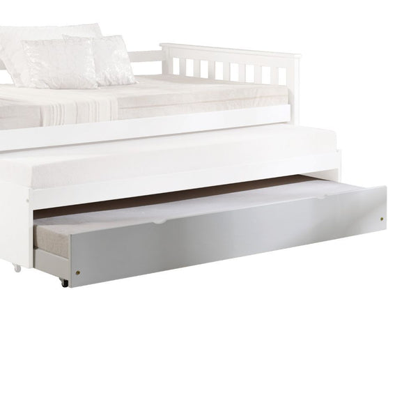 Daybed - Trundle (10-"H), Slats 12 & Hdw Caster Wheels<br/><br/><b>Product Features</b><ul><li>Case: 1Pc/1Ctn</li><li>Finish: White</li><li>Style: Mission</li><li>Materials: Wood, Casters</li></ul><br/>