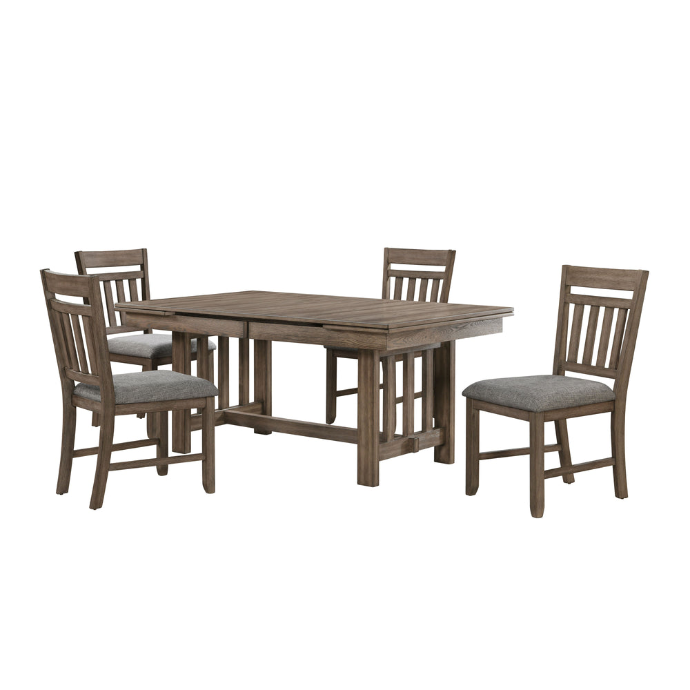 The Harrisburg 5 Piece Dining Set is the perfect centerpiece for your dining room, offering both style and functionality. Comprising a dining table and four side chairs, this set features a robust construction of solid rubberwood, manufactured woods, and 