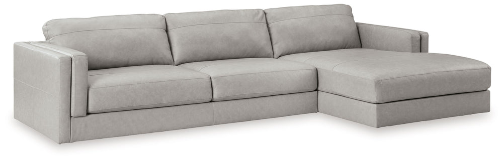 Keen on crisp, contemporary design? Adore the pleasure of leather? Look no further. This sectional with chaise satisfies on every level. Richly textured and decadently supple, the plush cushions are wrapped with expertly matched leather and faux leather u