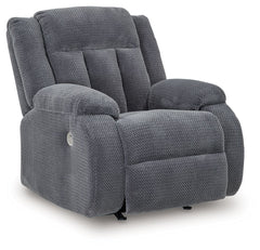There-'s no need to sacrifice looks for comfortâ€”this power rocker recliner serves up both, plus a richly relaxed sense of style. Its steel-hued velvet upholstery is ultra soft, with a plush waffle weave for an added layer of interest. The overstuffed pi