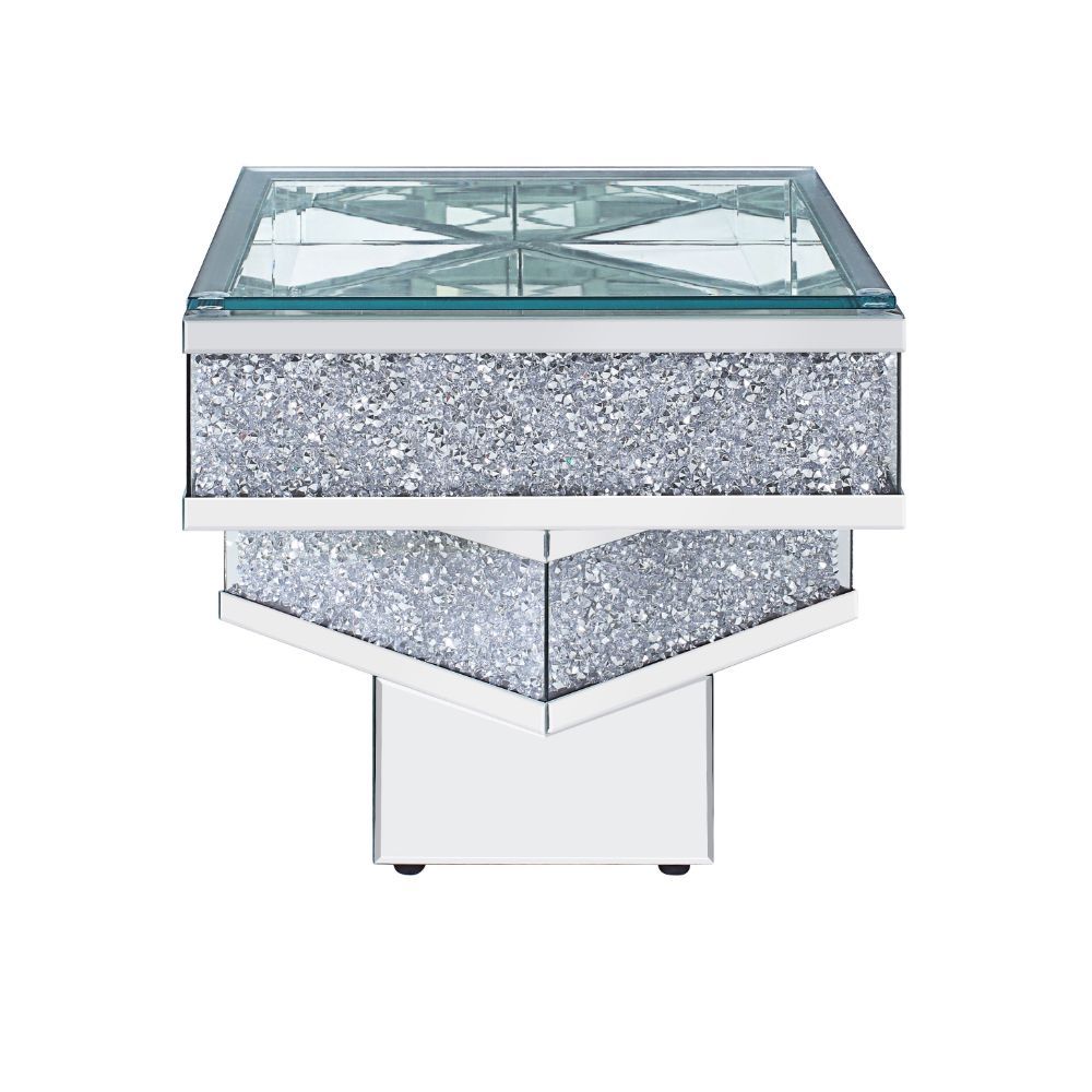 The Noralie End Table will add a contemporary touch to any room in your home. With its clean lines, this brilliant square occasional table showcases a distinctive style for an intriguing look. The three-tier table features a fully mirrored beveled base an
