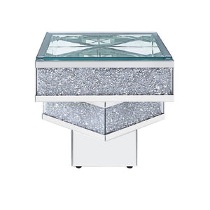 The Noralie End Table will add a contemporary touch to any room in your home. With its clean lines, this brilliant square occasional table showcases a distinctive style for an intriguing look. The three-tier table features a fully mirrored beveled base an