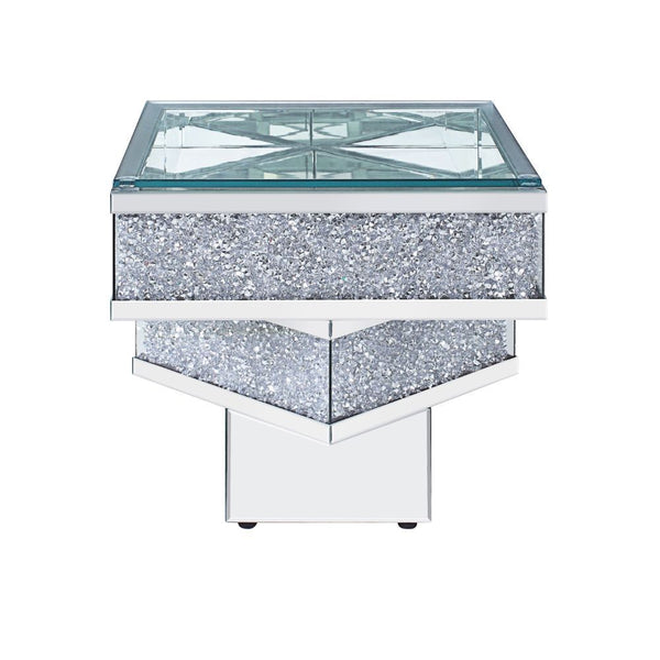 The Noralie End Table will add a contemporary touch to any room in your home. With its clean lines, this brilliant square occasional table showcases a distinctive style for an intriguing look. The three-tier table features a fully mirrored beveled base an