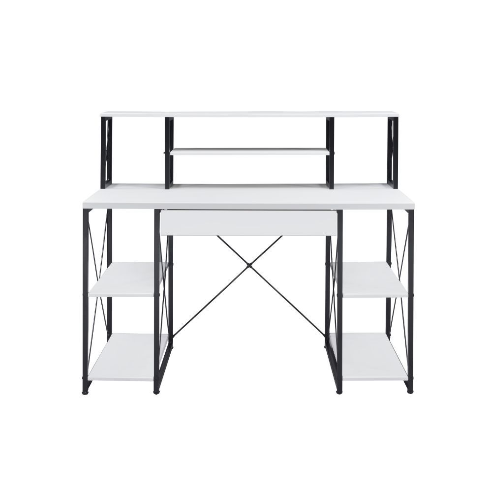 Specifically designed for all purpose, this Amiel Music Recording Studio Desk is suitable for study room, bedroom, living room or home office. Expertly crafted with selected veneers, manufactured wood, and metal tube, this piece has open shelving, hutch a