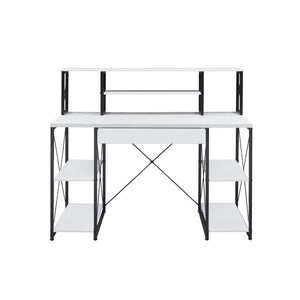 Specifically designed for all purpose, this Amiel Music Recording Studio Desk is suitable for study room, bedroom, living room or home office. Expertly crafted with selected veneers, manufactured wood, and metal tube, this piece has open shelving, hutch a