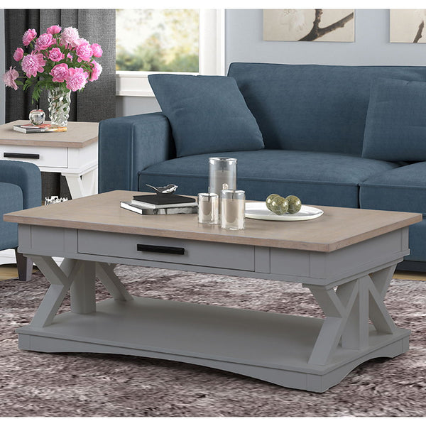  it features a contrasting wood-grain top in Weathered Natural. A lower open area is perfect for storage and dis