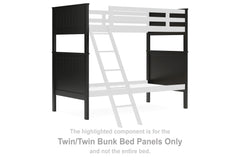 This set of twin-over-twin bunk bed panels is made with solid hardwood and MDF substrate. Pairs with other items in the series to make a bed kit.<br><br><b>Additional Dimensions</b><br><ul><li>Panel to floor: 10.88-"</li></ul><br/><br/><b>Product Features